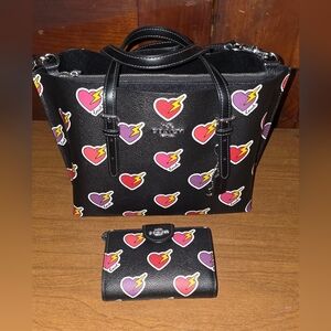 Coach Millie 25 Tote Heart/Lightning Bolt With Matching Wallet
